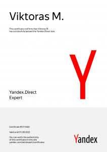 Yandex reklamos sertifikatas
